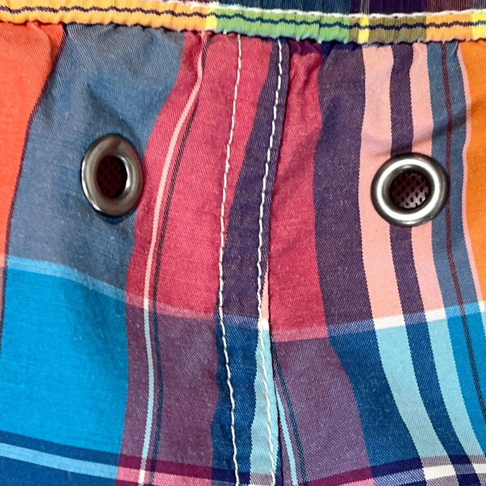 Polo Ralph Lauren Mens Madras Plaid Swim Trunks Multi Color Orange Blue Large
